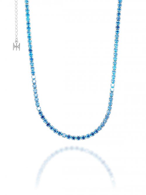 [S925] Sky Blue Mini Tennis Necklace (White Silver)