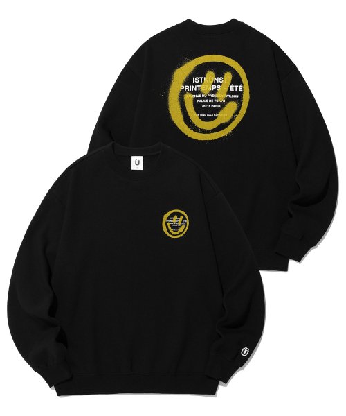 MUSINSA ISTKUNST LOGO SMILEY SWEATSHIRTS BLACK IK2CFMM440A