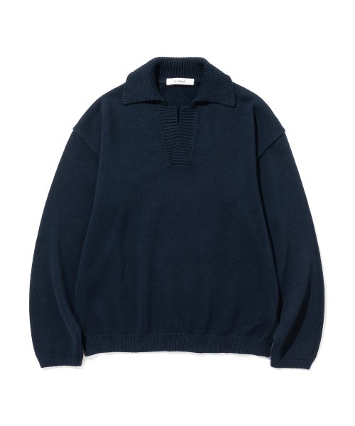 Musinsa Knitted Open Collar Ribbed Collar Knit Navy