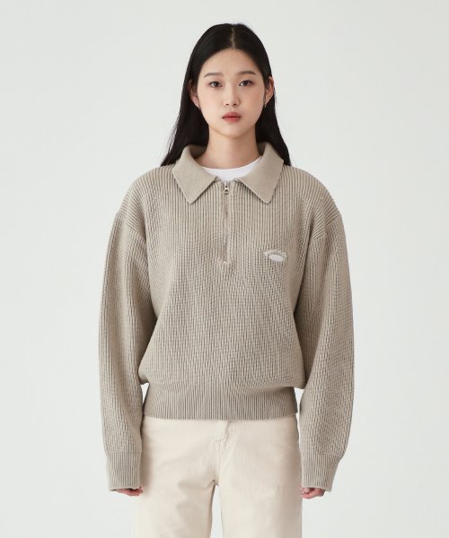 MUSINSA SUPERSUB Half Zip Polo Knit Sweater Ivory