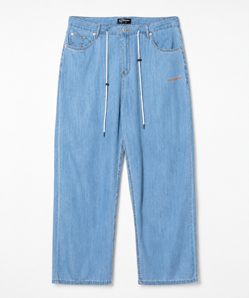 Vintage Real Long Wide Stopper Denim Pants [Light Blue]
