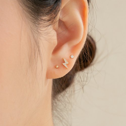14k Lightning Cubic Piercing (14k Gold) (Bar Thickness 1mm) #PIB10
