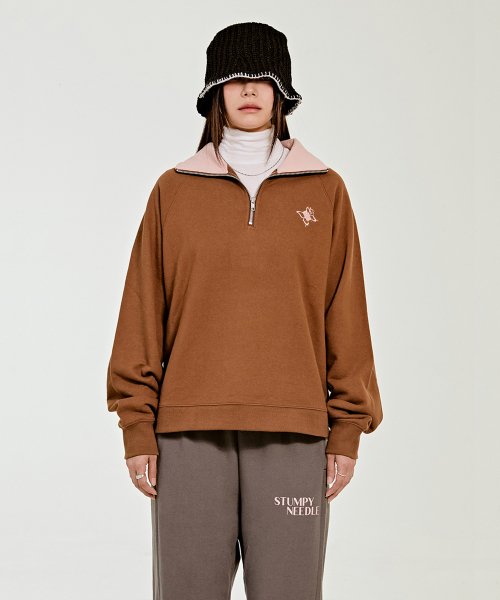 MUSINSA STUMPYNEE COLOR BLOCK HALF ZIP UP SWEATSHIRT BROWN