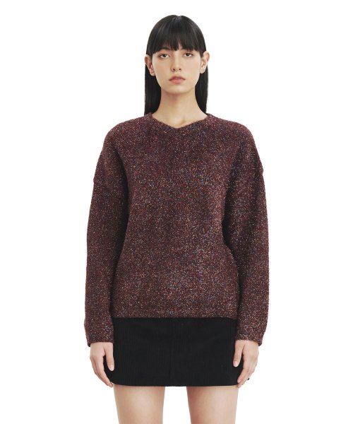 MUSINSA CURETTY C METALLIC V NECK OVERSIZED KNIT TOP BURGUNDY