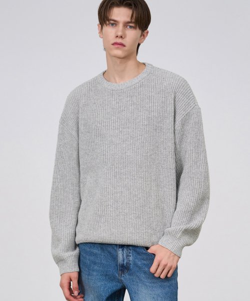 Musinsa Draw Fit Bulky Round Knit Sweater L Grey