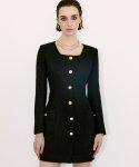 채뉴욕(CHAENEWYORK) Square Neck Chain Tweed Dress [Black]