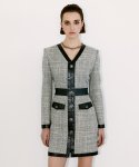 채뉴욕(CHAENEWYORK) Vneck Leather Trim Tweed Dress [Ivory Leather]