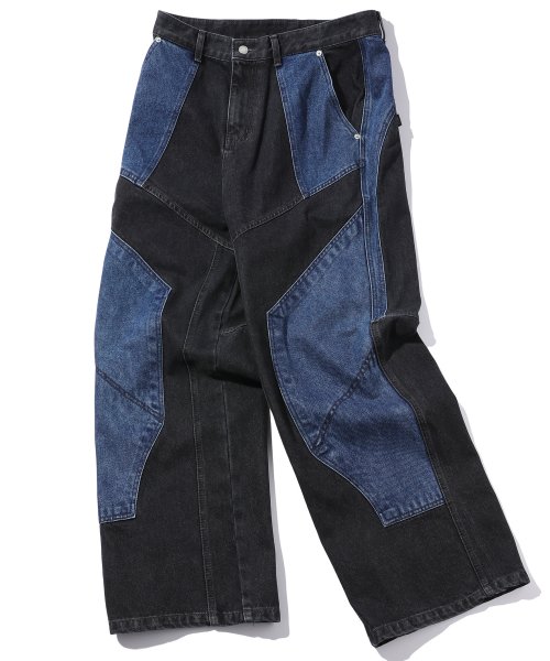 Musinsa Cpgn Studio Mixed Cut Wide Denim Pants Indigo Black