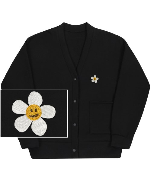 Musinsa Graver Unisex Flower Dot Embroidered Sweat Cardigan Black