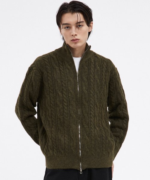 MUSINSA VOIEBIT V179 Soft Cable Knit Zip Up Khaki