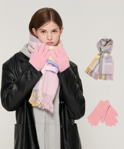 ROIDESROIS - [SET] Check Muffler Soft Gloves Set (34 Colors)
