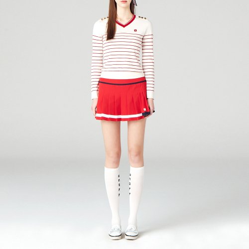 Women's Striped Long Sleeve Sweater OF2012LA_RED [WHITE]