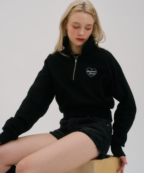 Musinsa Awesome Studio Kara Half Zip Up Crop Sweatshirt Black