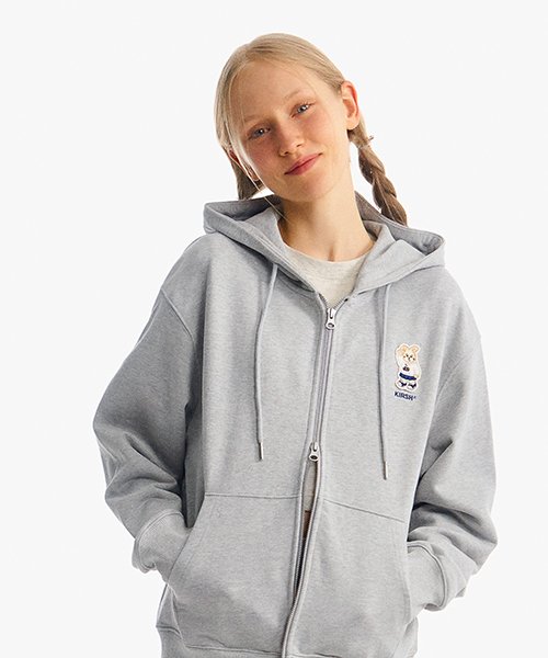 Musinsa Kirsh Witty Bunny Patch Hooded Zip Up Melange Gray