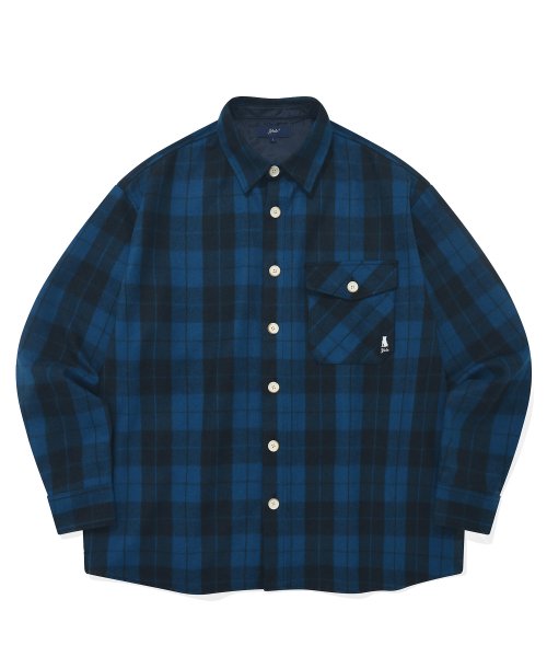 MUSINSA YALE HEAVY WOOL ONE POCKET CHECK SHIRT DEEP BLUE