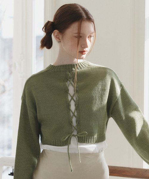 MUSINSA公式 LETTER FROM MOON Plie 2 Way Ribbon Bolero Olive