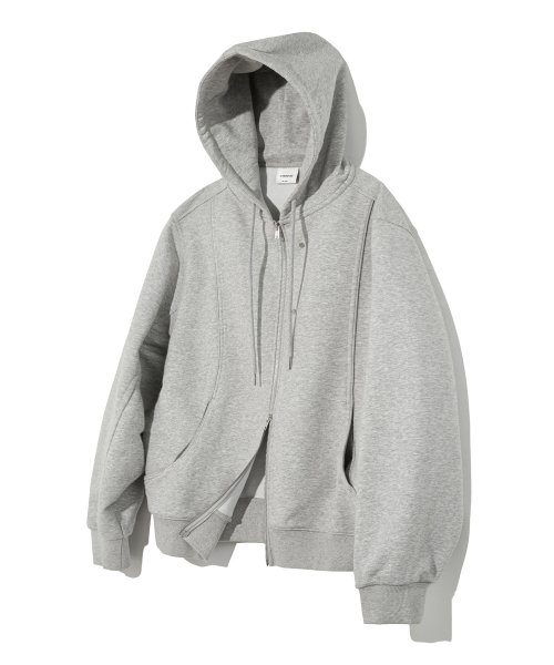 MUSINSA KIIMUIR Curved Loose Fit Hood Zip Up Grey