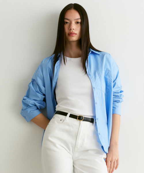 MUSINSA STANDARD WOMAN - Womens Oversized Poplin Shirt [Socks Blue]