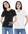 여 블랙 화이트 슬림핏 2PACK 반팔 티셔츠 J221838 BEH