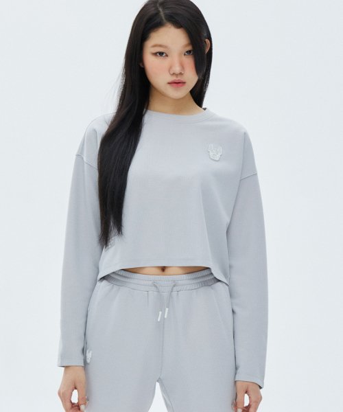 LIFEWORK - Women's Silicone Wappen Waffle Long Sleeve Short T-Shirt
