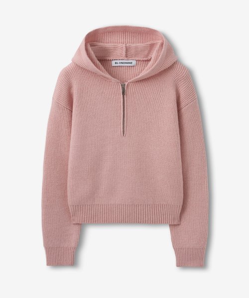 Musinsa Blond Hooded Ribbed Knit Half Zip Light Pink