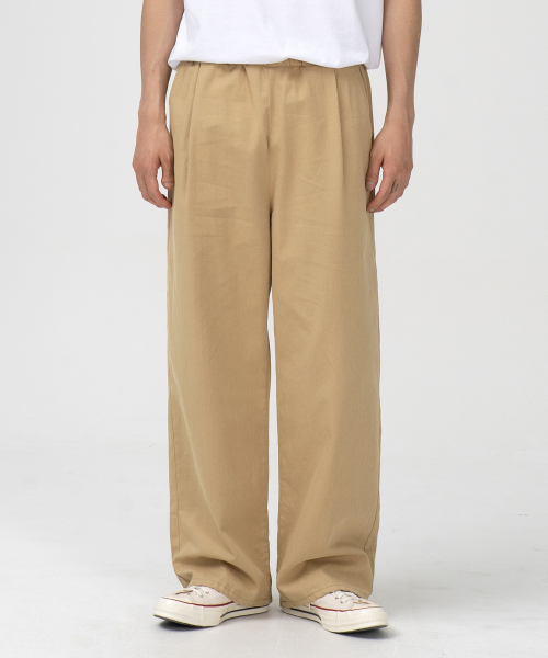 Musinsa Toffee Cotton Elasticated Waist Wide Pants Beige