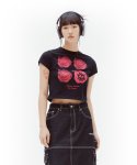 알디브이제트(RDVZ) 심플리티 로즈 크롭 티셔츠 - 블랙