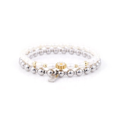 JBANS CLASSIC - Likeball Chain 779 Surgical Steel Gold Daisy 937 Pearl Bracelet Set (C2301-SE294_SV)