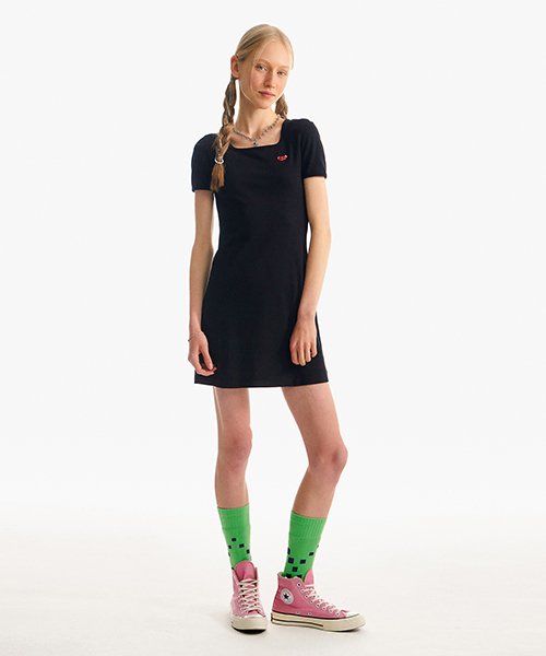 MUSINSA KIRSH Small Cherry Square Neck Dress Black