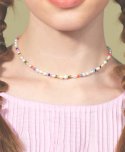 봉보(BONBEAU) Freshwater pearl color beads choker Necklace  밥풀 담수진주 컬러 비즈 초커 목걸이 4mm 5mm