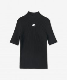 로고 니트 반소매 티셔츠 - 블랙 / PERMPU026FI00019999
