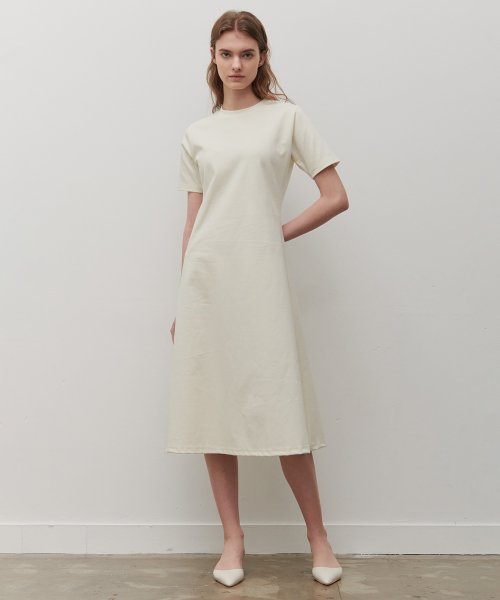 CAMINO - Short Sleeve A-Line Dress (Cream)