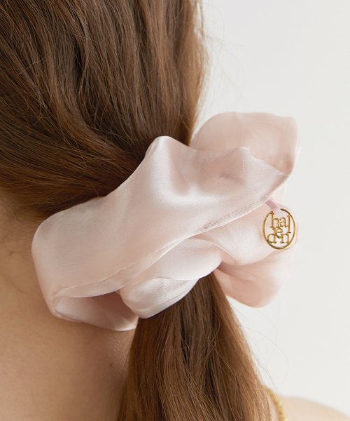 HALDEN - silk sheer logo pendant scrunchie (H009_light pink)