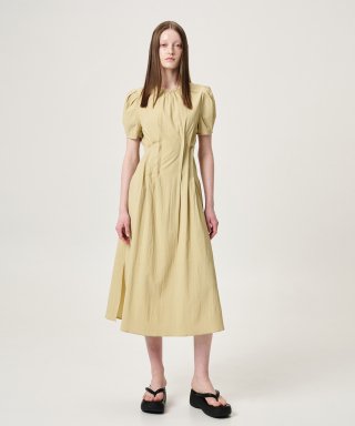 에트몽(ETMON) Waist Pintuck Dress, Olive Yello...