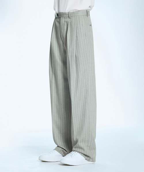 Musinsa Secondmono Stripe Wide Two Tuck Slacks Beige Sept Beige