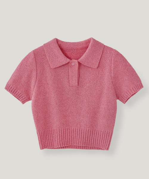 Musinsa Oro Woman Tail Collar Short Sleeve Knit Pink