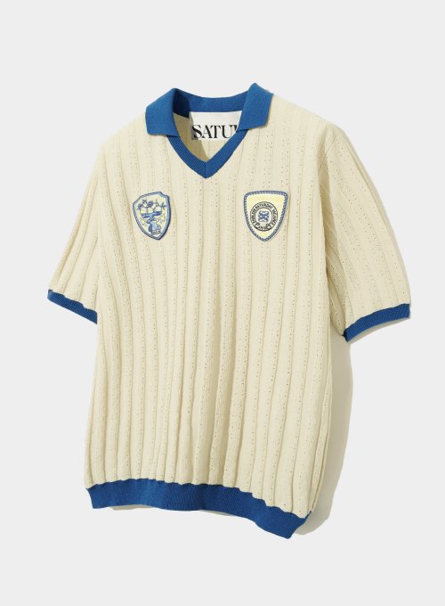 MUSINSA SATUR Citron Berwappen Collar Football Half Knit Resort Ivory