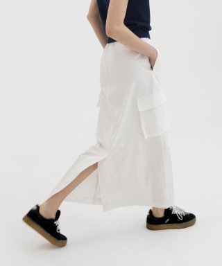 르바(LEVAR) Cargo String Long Skirt - White