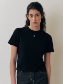 엣드맹(ETDEMAIN) 로고 배색 크롭 티셔츠 - 블랙