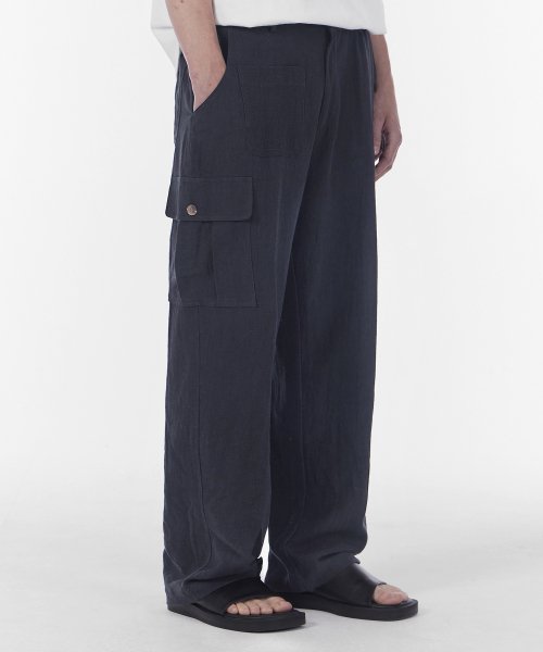 MUSINSA GLW Wide Front Pocket Linen Cargo Pants Black