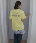 트리플 나비 자수 오버핏 반팔 티셔츠 ( 레몬 )