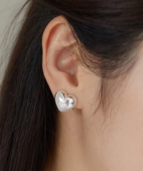 TATIANA - (Silver 925) Bulky Emblem Heart One-Touch Earrings EC3011