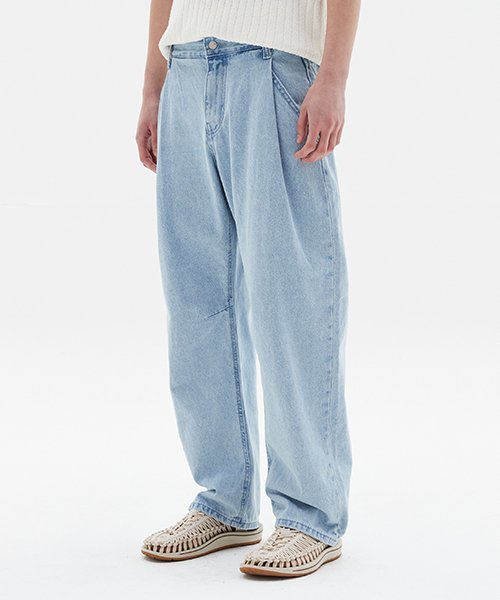 Musinsa Lemard Wide Balloon One Tuck Denim Pants Sky Blue