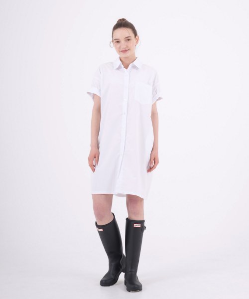 MUSINSA ABON Mini Cotton Short Sleeve Shirt Dress White