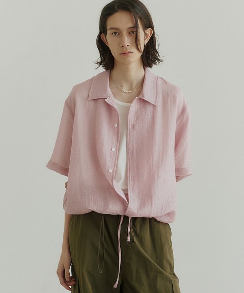 MUSINSA NOIRER Overfit Sheer Twill Half Shirt Pink