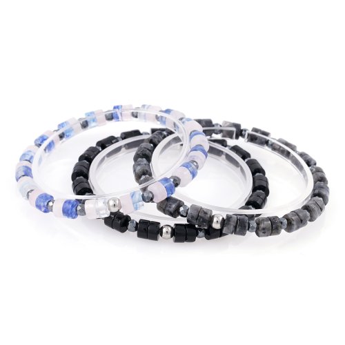 JBANS CLASSIC - 6mm Rondel Stone Black Seahorse Ball Point Natural Stone Bracelet (C2301-AC997)