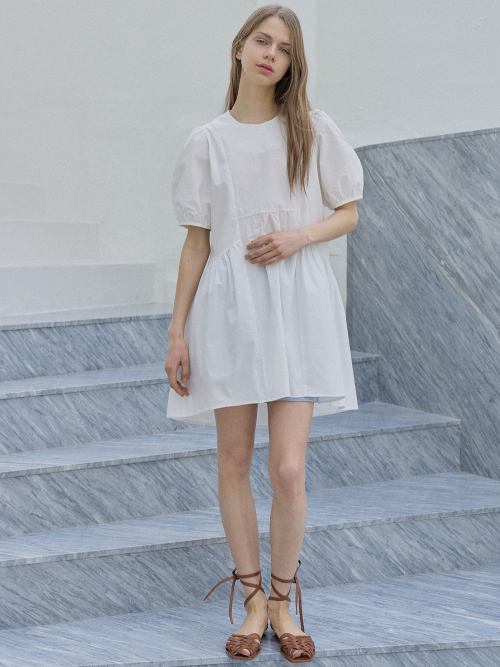 AVANT-G - Puff Shirring Mini Dress - IVORY
