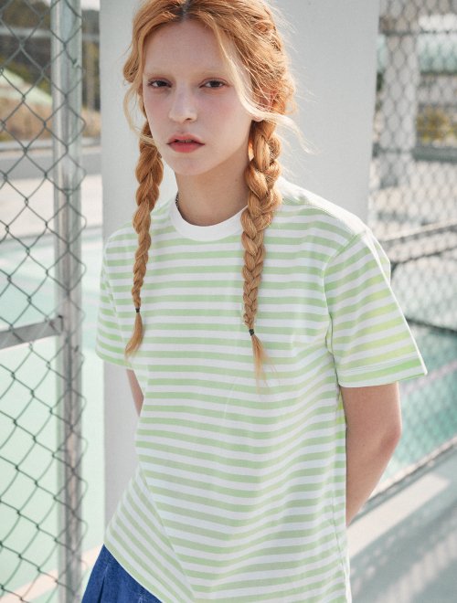 Musinsa General Idea Basic Stripe Short Sleeve T Shirt Green