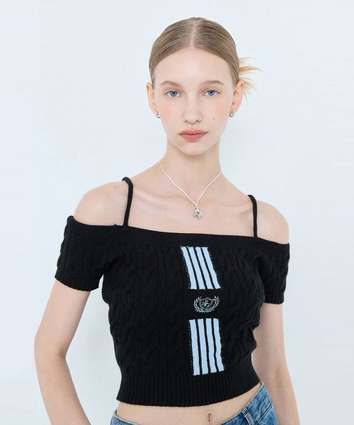 LARTIGENT - L4 CABLE OFFSHOULDER KNIT(BLACK)