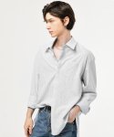 단하우스(DAAN HAUS) GRAY Hidden Button Side Cutting Long Stripe Shirts